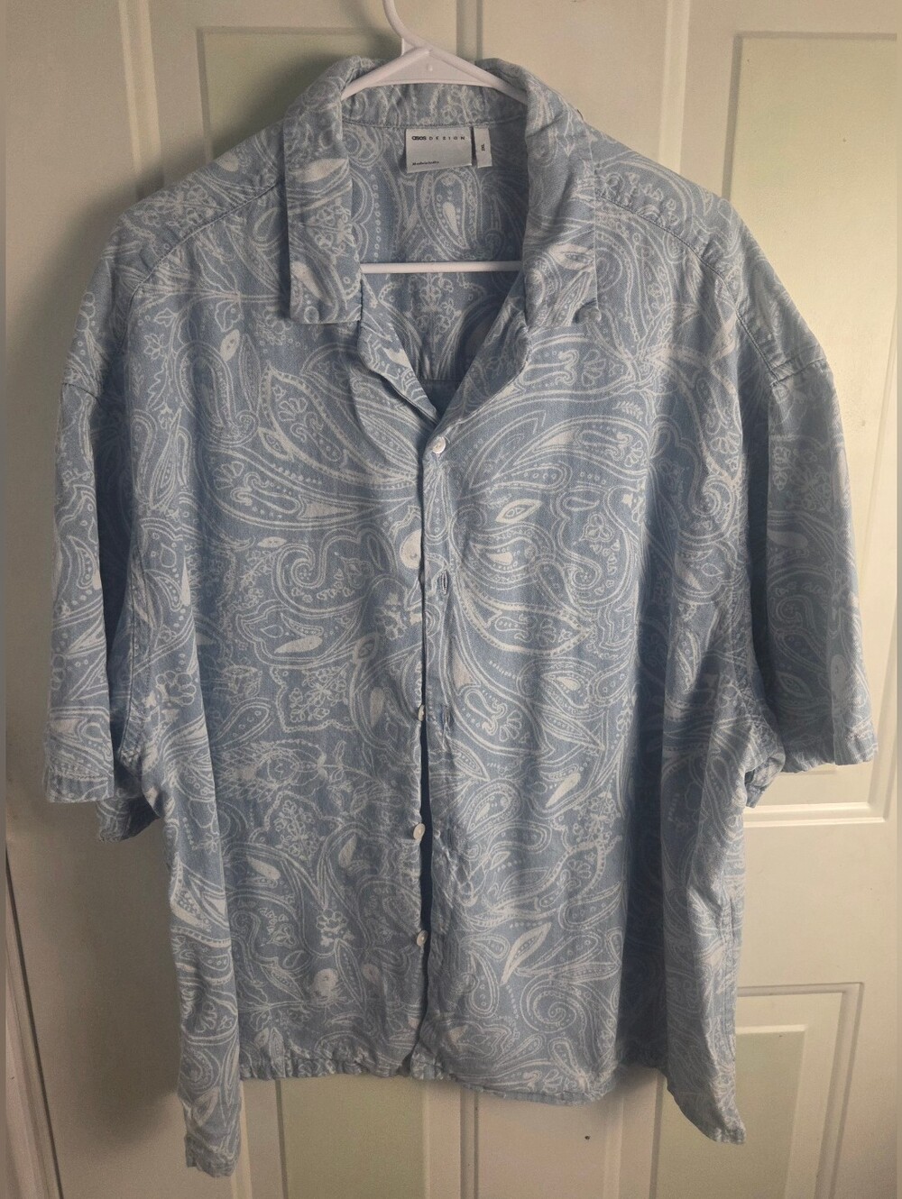 ASOS Light Blue Paisley Button-Front Short Sleeve Shirt